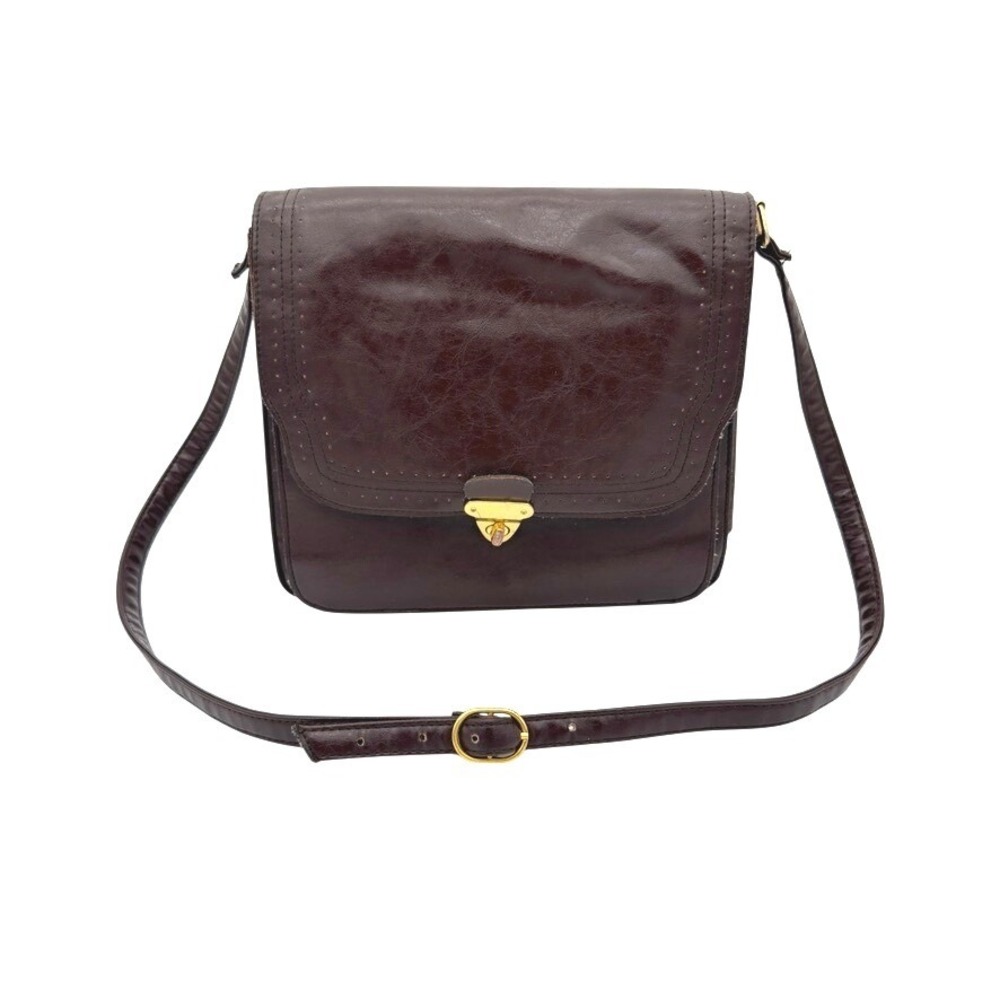 Kimchi Blue Brown Leather Crossbody Bag Turn Lock Flap